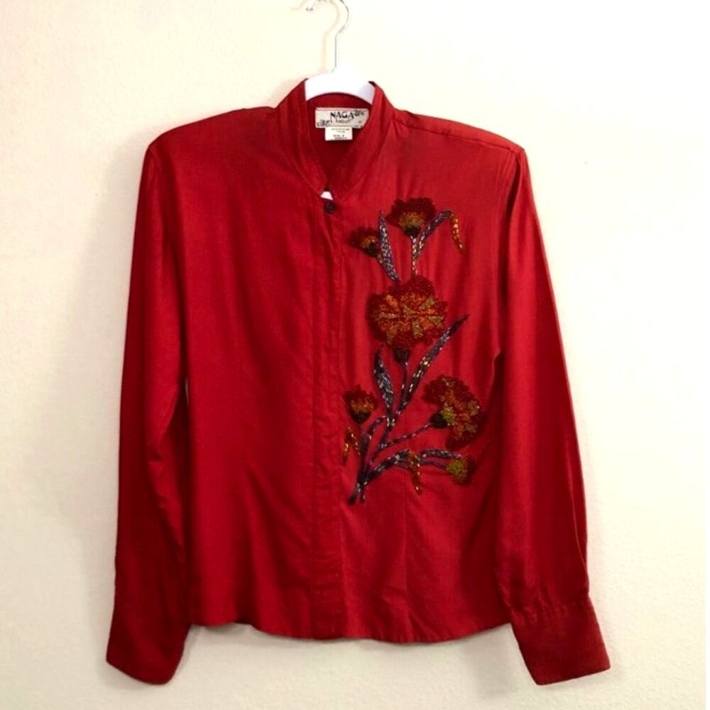 Vintage Naga by Milo Size Medium Beading Embroidered Button Up Italian Designer